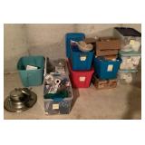 Totes and boxes of kitchenware
