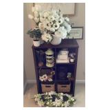 Home decor on shelving unit