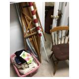 Clean up lot with flag, ironing board, chair, etc.