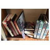 Books, etc. on 2 shelves