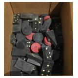 Box of old dominoes and checkers
