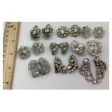 9 rhinestone and crystal clip on earrings