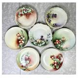 7 antique porcelain hand painted fruit plates