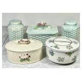 Japan ceramic powder boxes & basketweave set