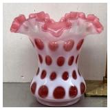 Fenton cranberry coin dot ruffled vase
