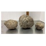 3 uncracked quartz geodes