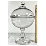 12" etched glass candy jar with lid