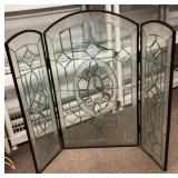 Beveled glass tri-fold fireplace screen