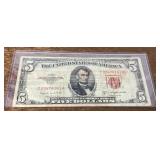 1953 red seal &5 bill