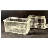 Hazel Atlas criss-cross butter dish & old salt box