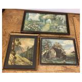 3 framed vintage art prints