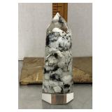 Rainbow moonstone stones set in resin tower