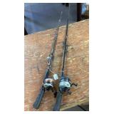 2 Zebco push button combo reels with poles
