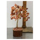 Carnelian gem tree on wood base