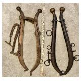 2 sets of antique harness hames with brass balls