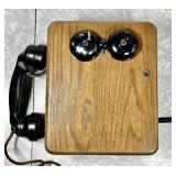 Antique oak crank style wall telephone with guts