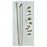 Fine 14k gold 18" chain & assorted 14k earrings