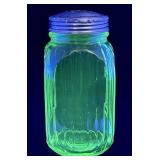 Green Depression uranium glass shaker jar w/lid