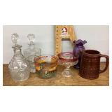 Glass decanters, sherbet, vase, mug