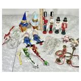 1980s glass, wood, & brass Christmas ornaments