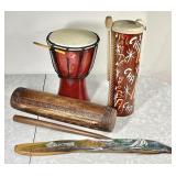 4 hand made tribal percussion instruments