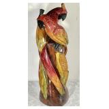 Hand carved 20" wood parrots sculpture