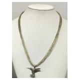Sterling liquid silver necklace with hummingbird