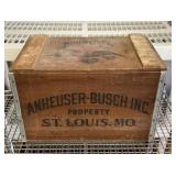 Wood Budweiser crate with hinged lid