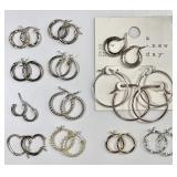 13 pair sterling silver hoop earrings