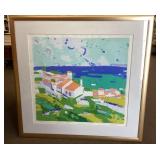 Framed Pang Jen signed coastal print 41x43