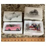 Department 56 Snow Village Cadillac and snowmobile