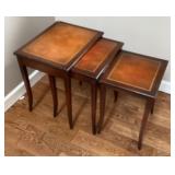 Set of 3 nesting tables with leather tops