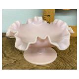 Pink milk glass ruffled edge candy dish