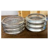 6 sterling and silverplate rimmed glass coasters