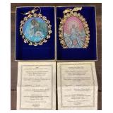 2 gold plated brass Christmas ornaments