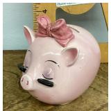 Pink ceramic pig bank