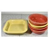 4 Fiesta 8" serving bowls & 10" square casserole