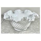 Fenton milk glass hobnail ruffled edge bowl