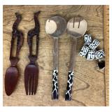 Tribal style salad servers and napkin rings