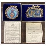 2 gold plated brass Christmas ornaments