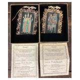 2 gold plated brass Christmas ornaments