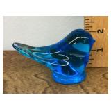 Glass bluebird paperweight with chipped beak