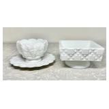 Westmoreland milk glass sauce dish & candy dish