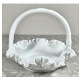 Fenton milk glass hobnail ruffled edge basket