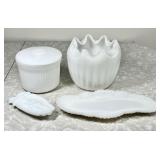 4 pieces of vintage milk glass
