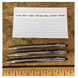 3 Cross silvertone ballpoint pens