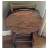 Set of oval TV trays with rack