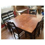 53" square table, bench, and 4 chairs