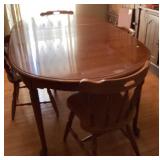 Dining room table, 4 chairs, 2 leaves, pads