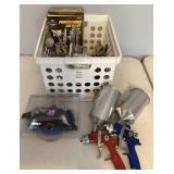 Crate of painting supplies